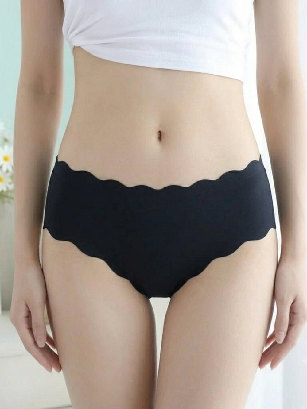 5/$20 Black Seamless Scalloped Panties Invisible Women's Briefs Underwear